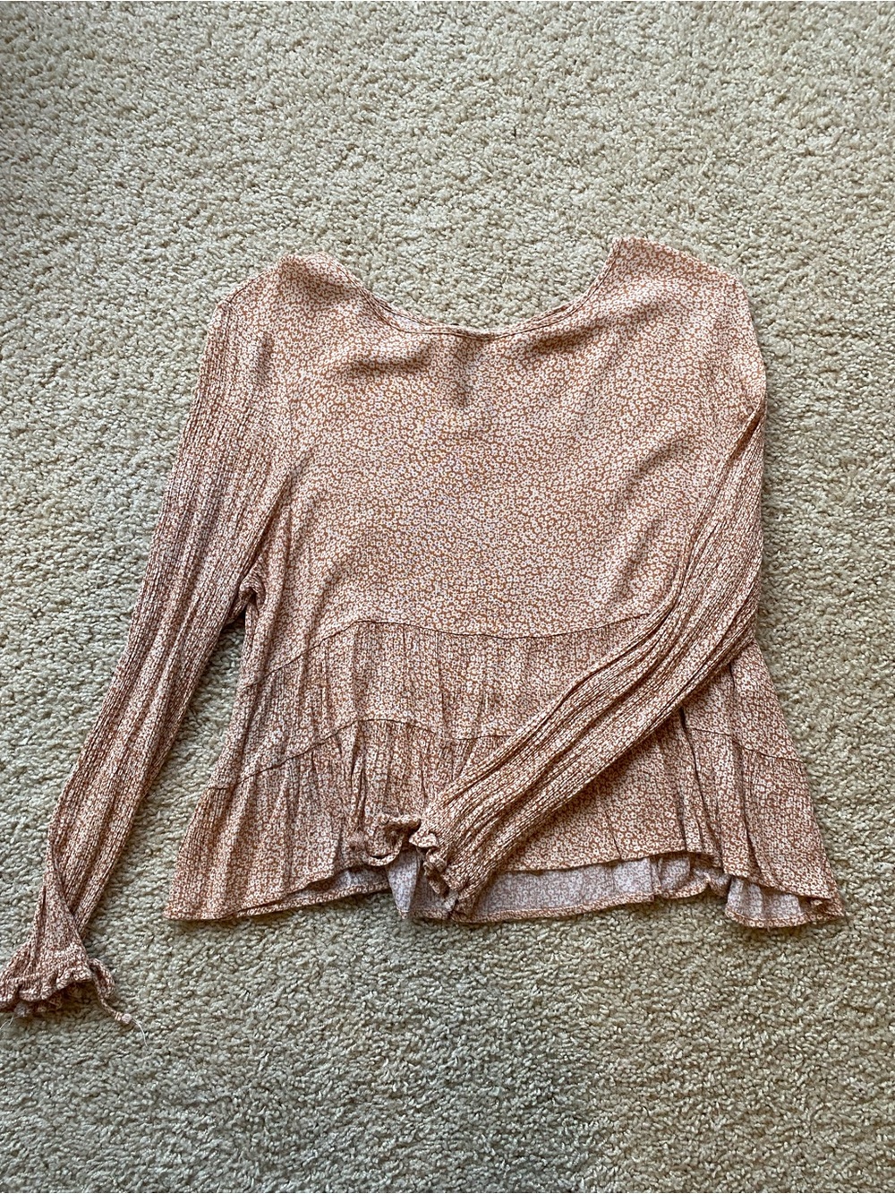 Women's Dusty Pink Floral Tiered Long-Sleeve Blouse
